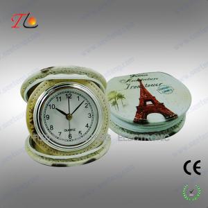  New portable and folding 3D flower printing PU Paris travel alarm clock for promotion Manufactures