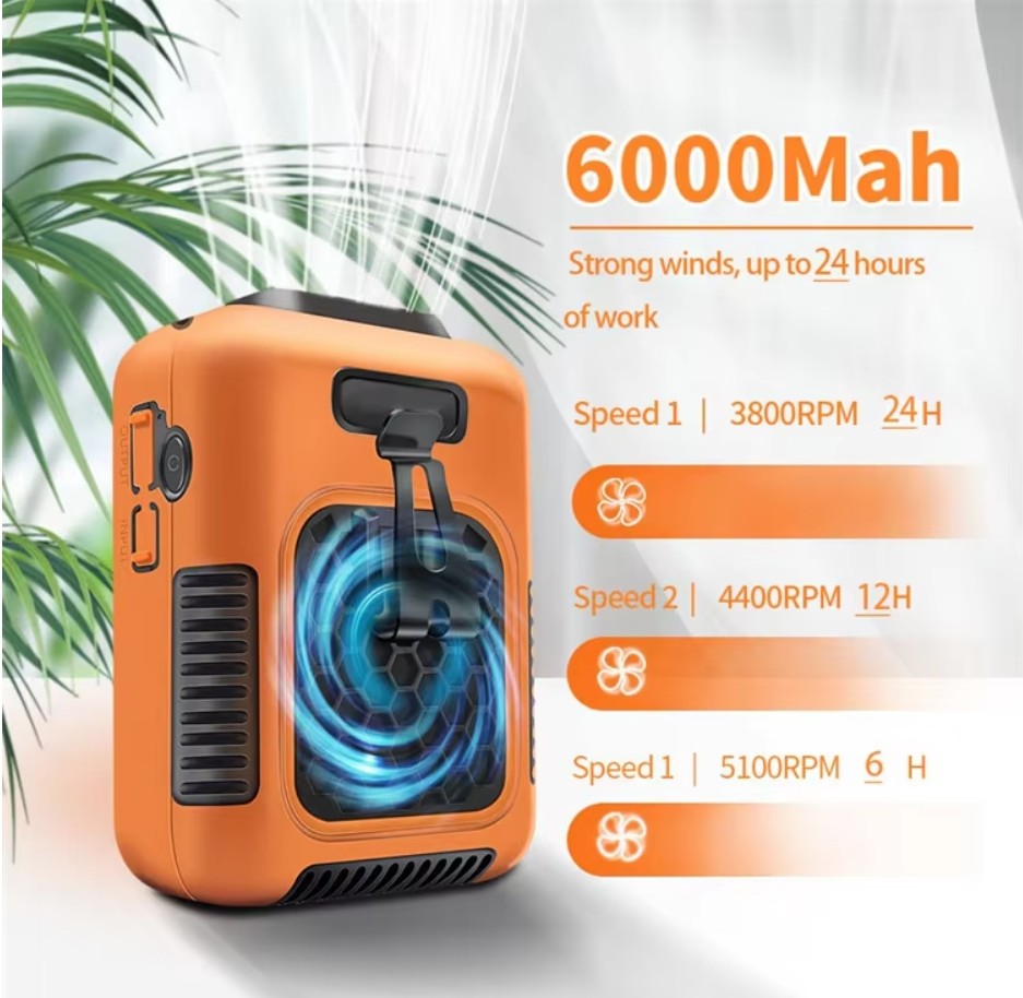 Socool Fan 6000mAh Type-C Power Source Multifunctional Portable Fan With Less Than 50 DB Noise Level In Green Orange Grey