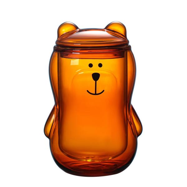 Quality 300ml Bear Shaped Insulated Double Wall Pyrex Glass Cup for sale
