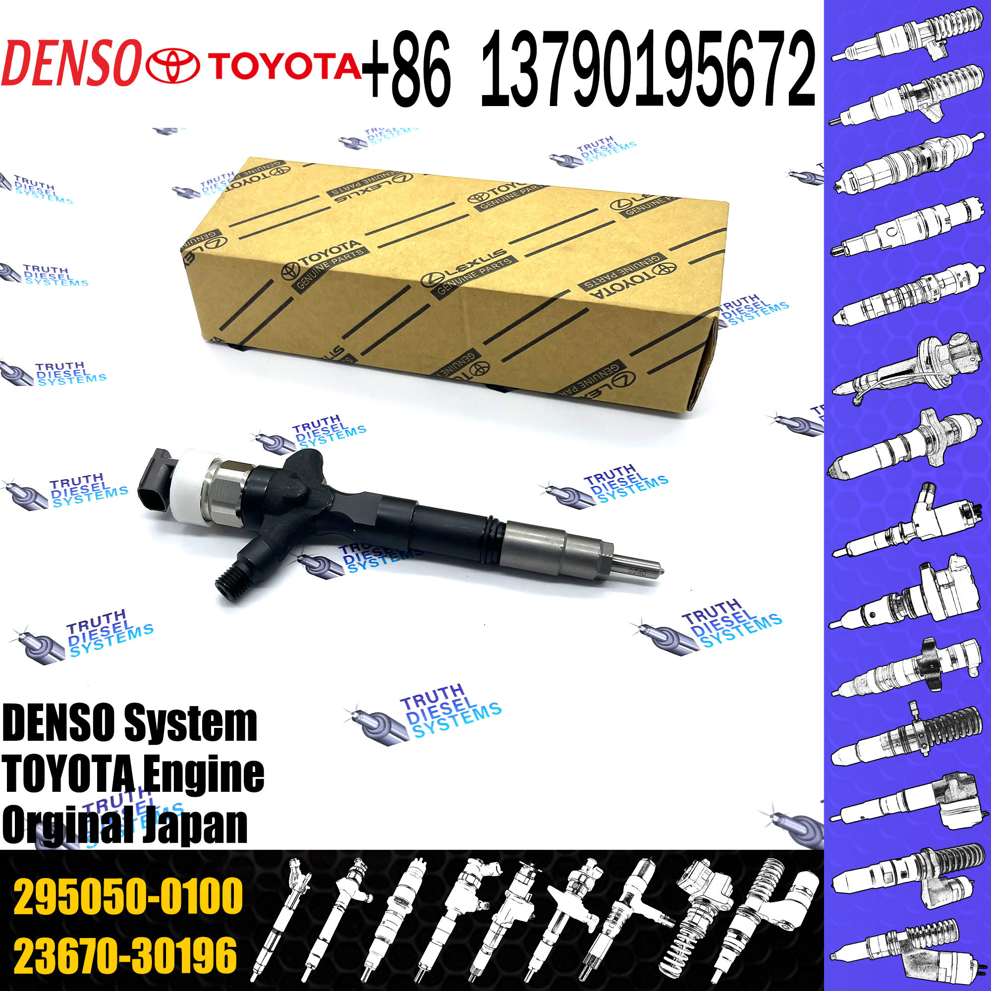 Fuel Injector 23670-39196 295050-0100 23670-30190 For Toyota Hilux Hiace 1KD-FTV 3.0L