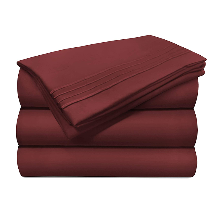 80gsm Microfiber Three Lines Embroidery Bed Sheet Set 4pcs for Bedroom