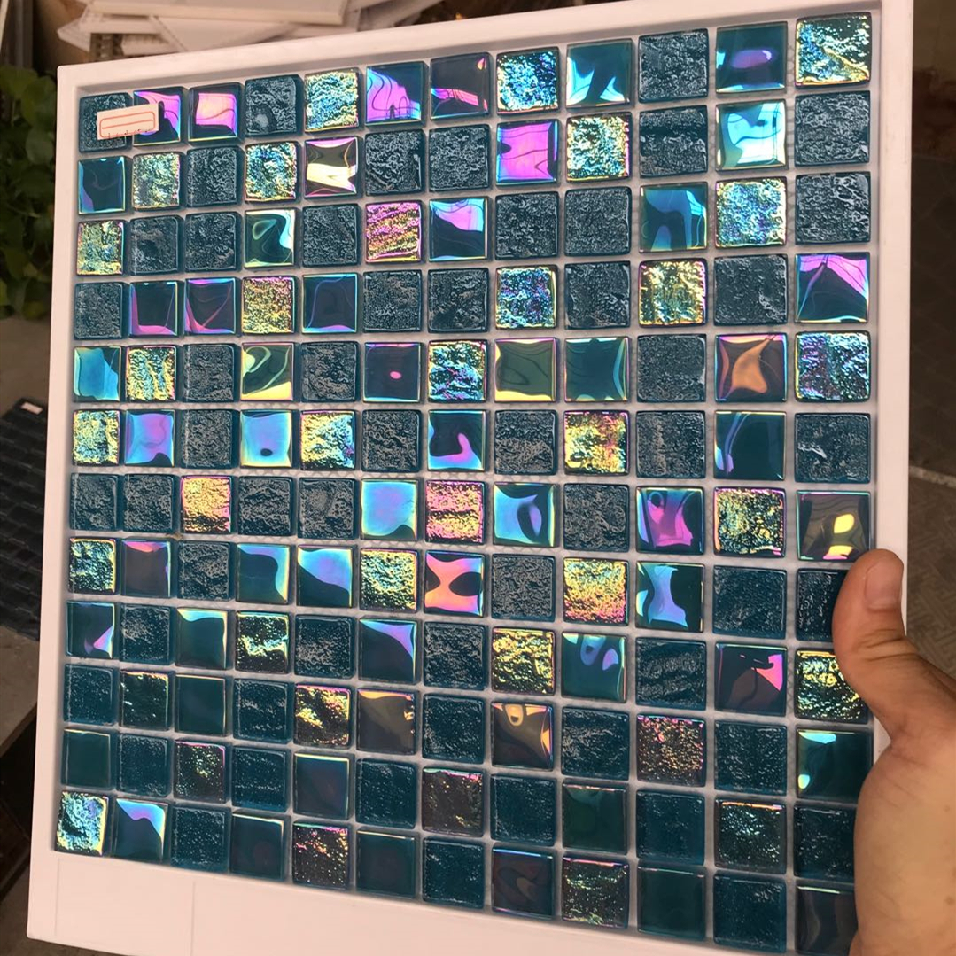 Antibacterial Square Creative Blended Blues Glass Mosaic Swimming Pool Ceramic Tiles