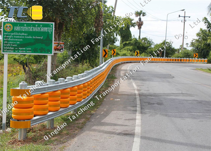 Yellow Orange Roller Crash Barrier Anti Rust For Vehicle / Road Protecting
