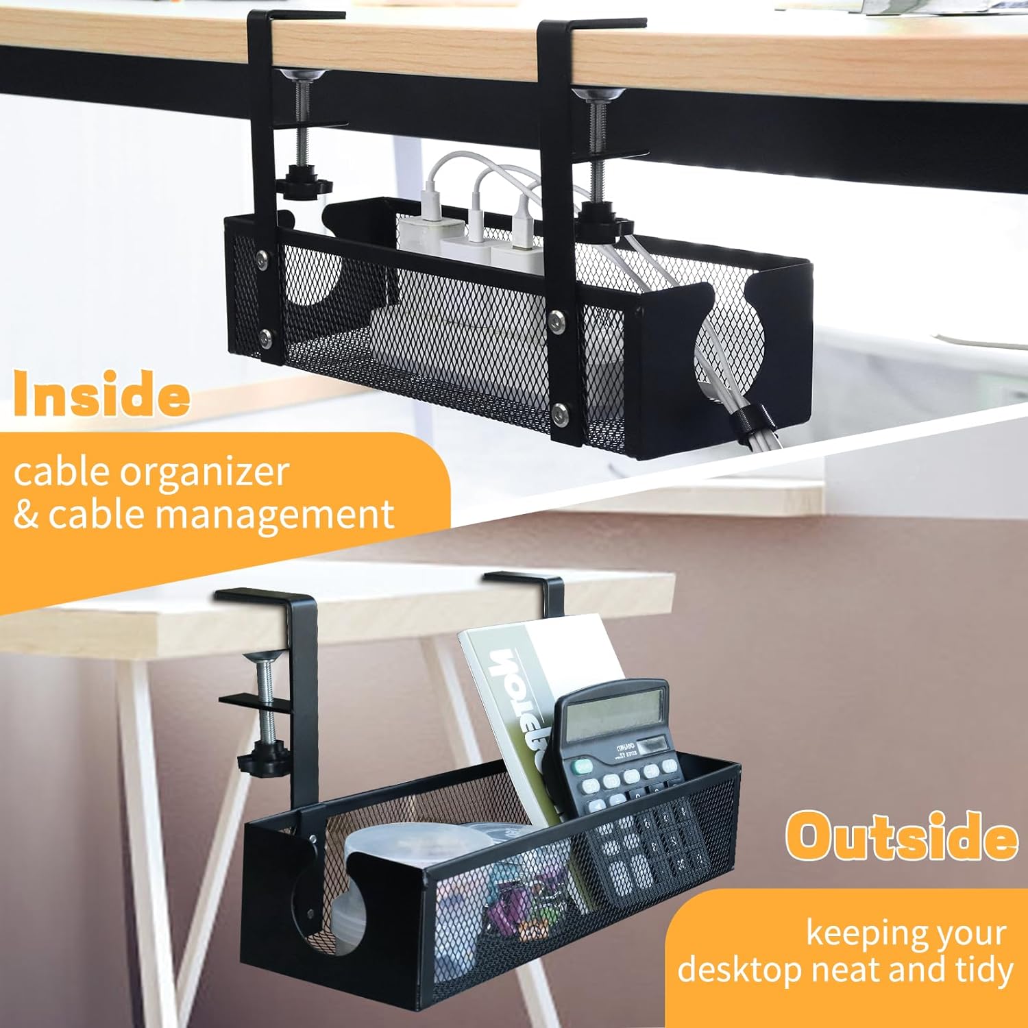 Under Desk Cable Management Tray 10 Silk Thickness Steel Material with Clamps Included
