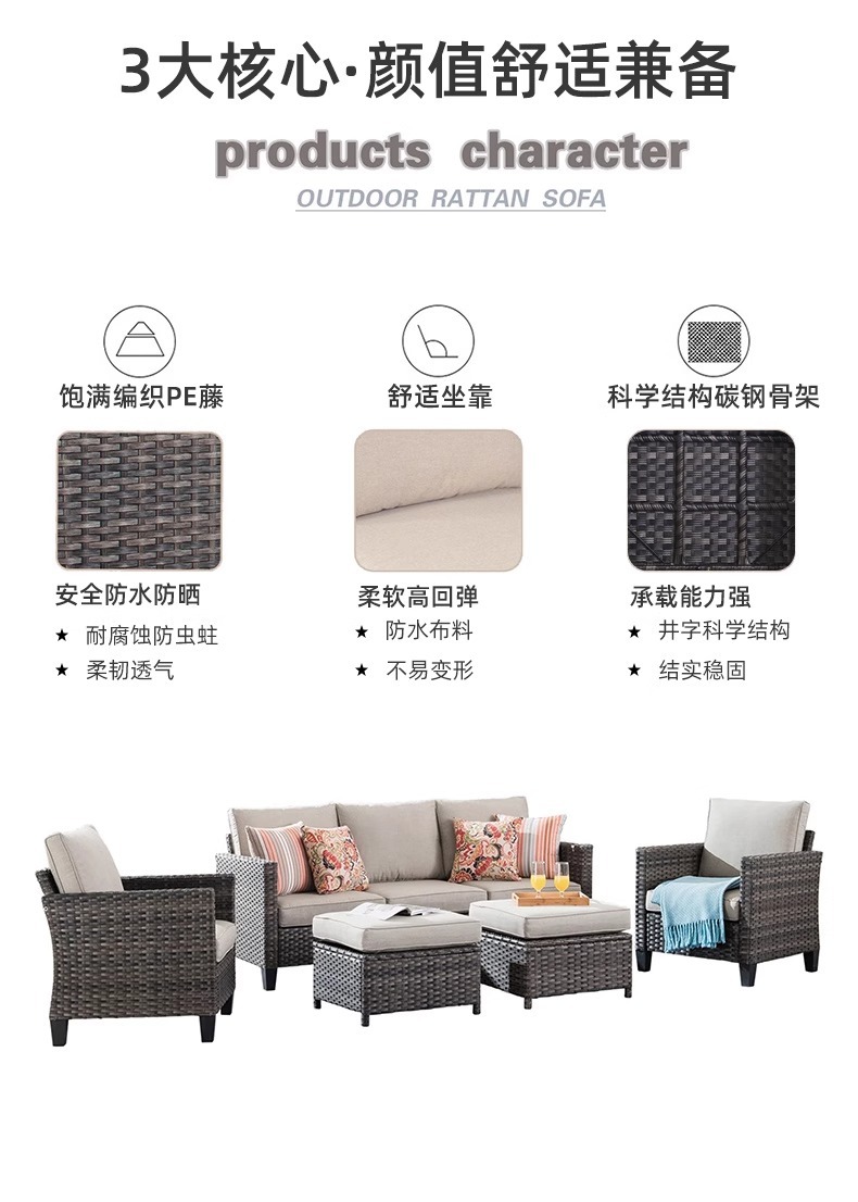 "Outdoor Sofa Furniture, Patio Wicker Rattan Garden Set, Waterproof and Sunproof Terrace Lounge Chair, Nordic-style Garden."