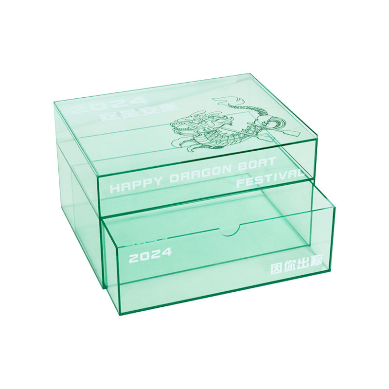 Transparent Green Acrylic Organizer Box Plexiglass Jewelry Cosmetic Box With Drawer