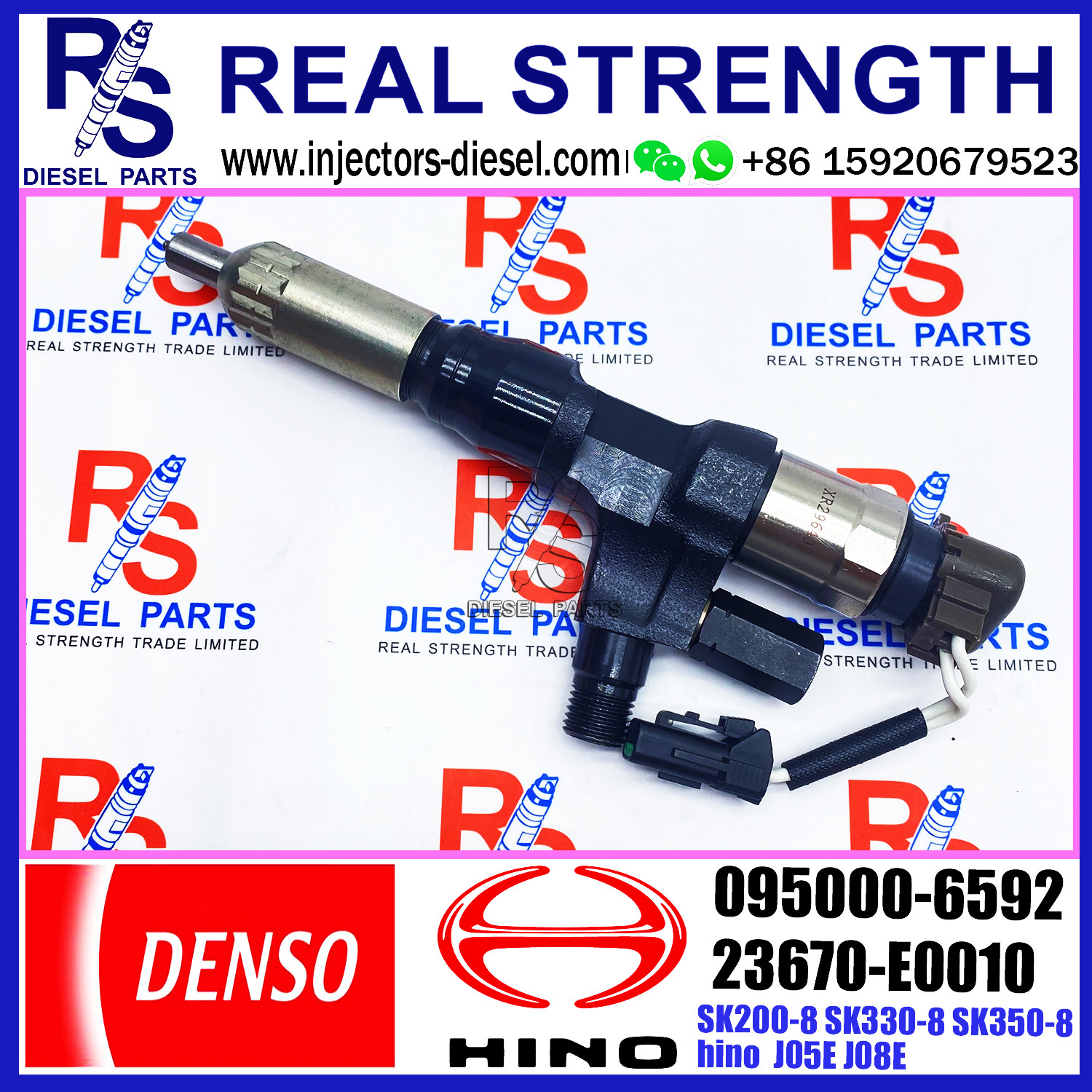 Diesel Fuel Injector 095000-6593 095000-6594 095000-6592 For Kobelco Excavator / HINO J08E Engine Part 23670-E0010