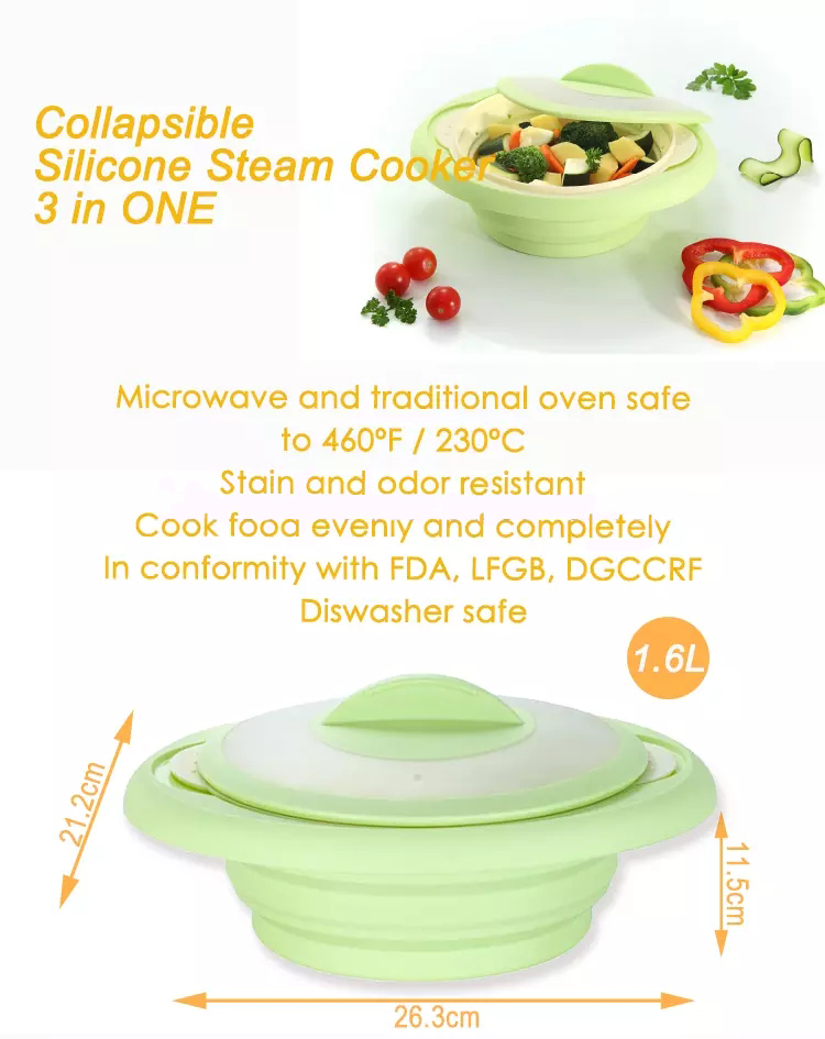 Hot Resistant Kitchen Utensil Food Grade Collapsible Silicone Food Steamer