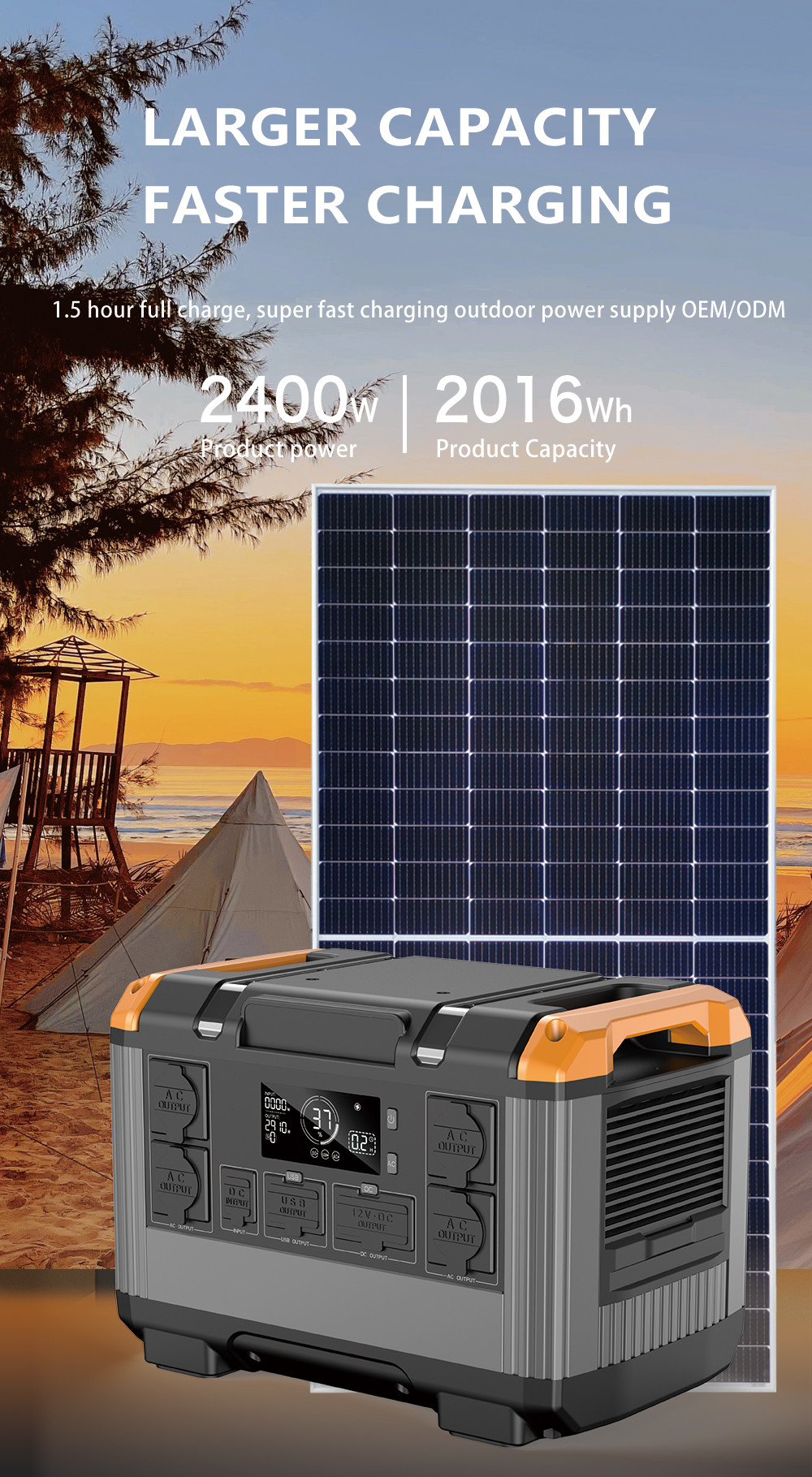 OEM Outdoor Solar Portable Power Station Generator 2400W Power Bank