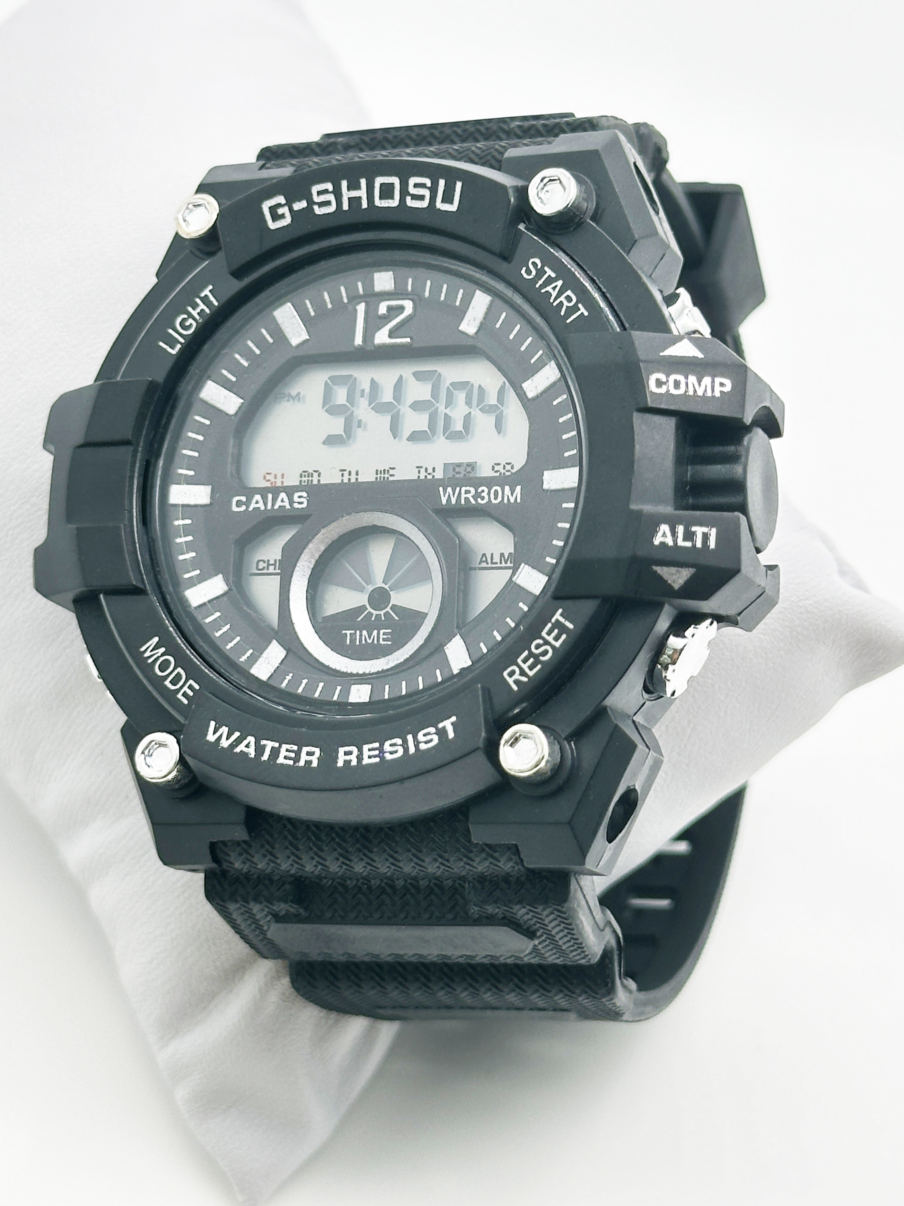 Stainless Steel Case Sport Quartz Light Wrist Watch Round With Digital Display Feature