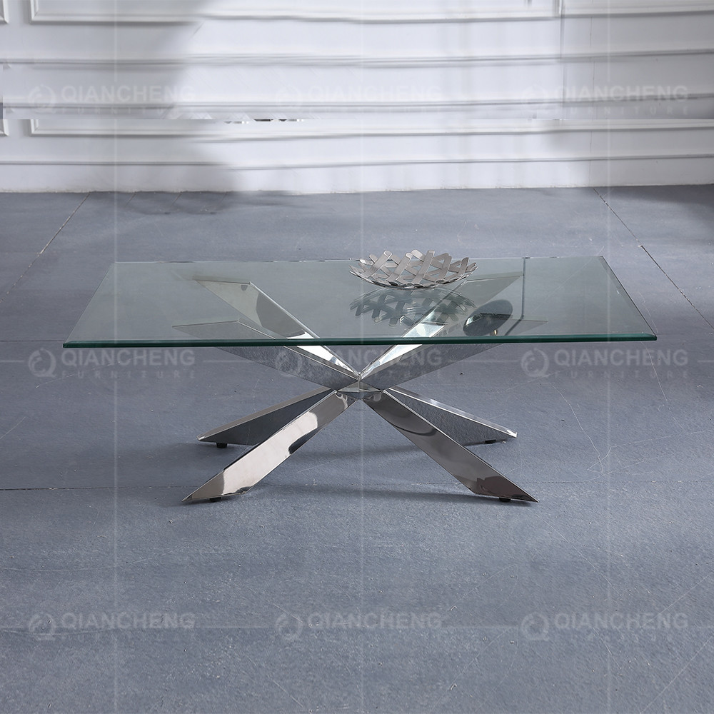 0.25CBM Modern Sofa Center Table 12mm Stainless Steel Coffee Table With Glass Top