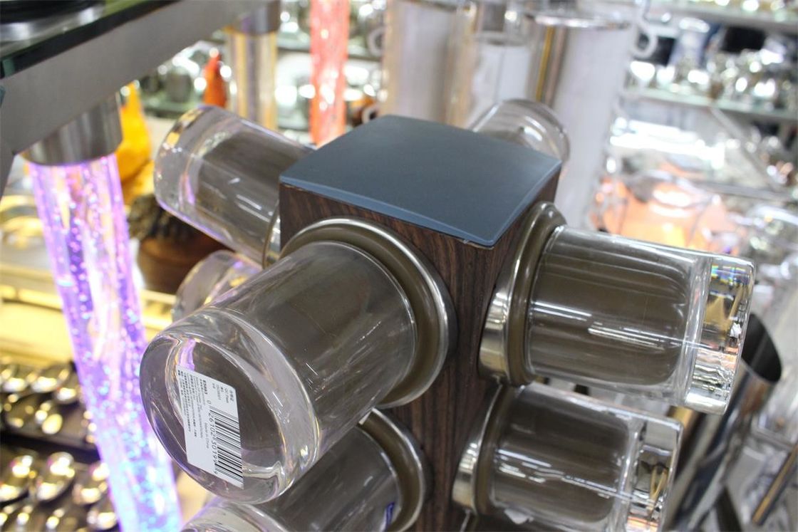 Wood Grain Commercial Buffet Equipment Stainless Steel 24 Head Rotary Glass Holder
