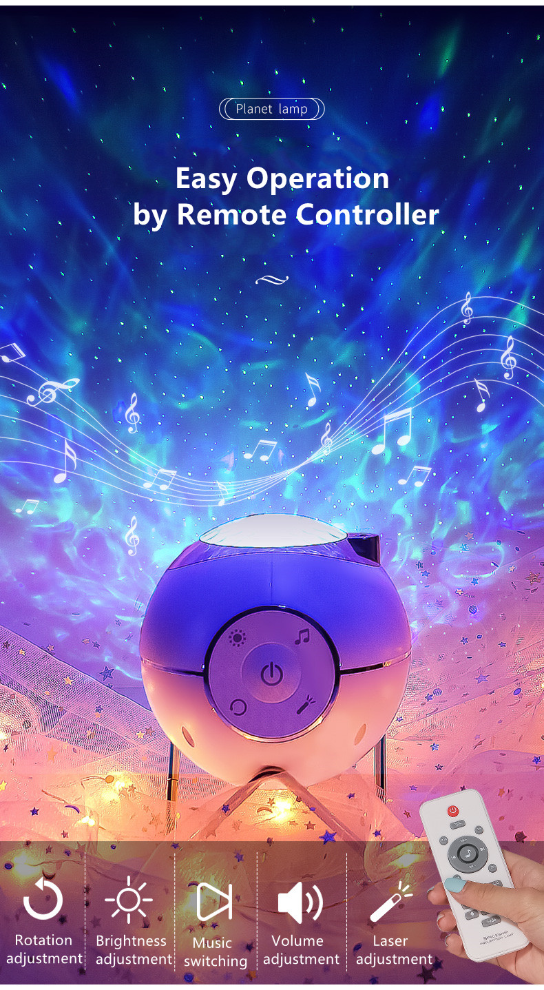New 2 in 1 Planet Galaxy Projection Lamp Rotating Music Projector with 14 Lighting Modes and Built-in Music For Party Ho