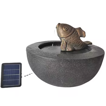 Solar Water Garden Fountain in Black with Max Head of 100cm and Fish Spit Design