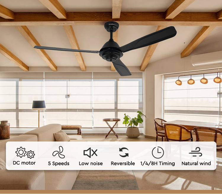 1stshine Ceiling Fan with 5 Speed Remote Control Standard Wind Black Metal Blades