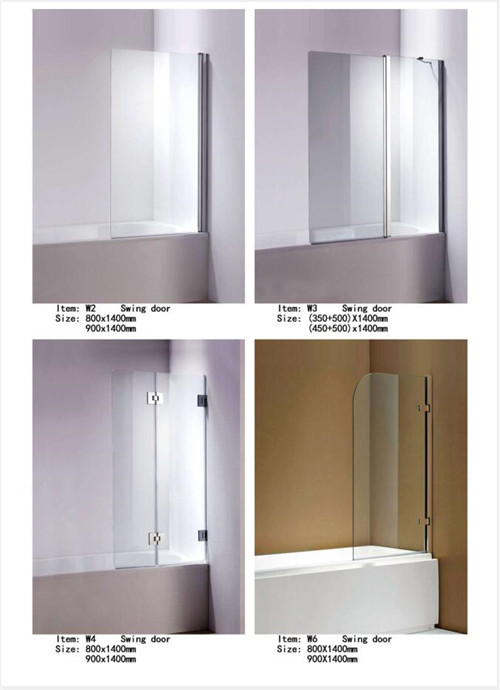 Swing Open One Piece Glass Bath Screens , Various Design 304SS Handle Fixed Bath Screen