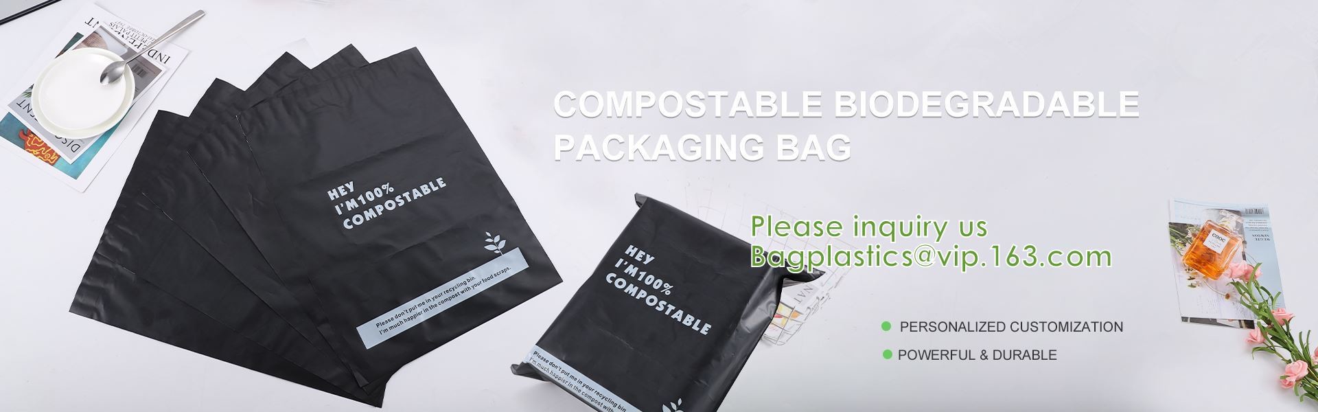 Biodegradable Mailer, Compostable Mailing Pack, Corn Starch Slider Zipper, PLA, PBAT, Apparel Garment
