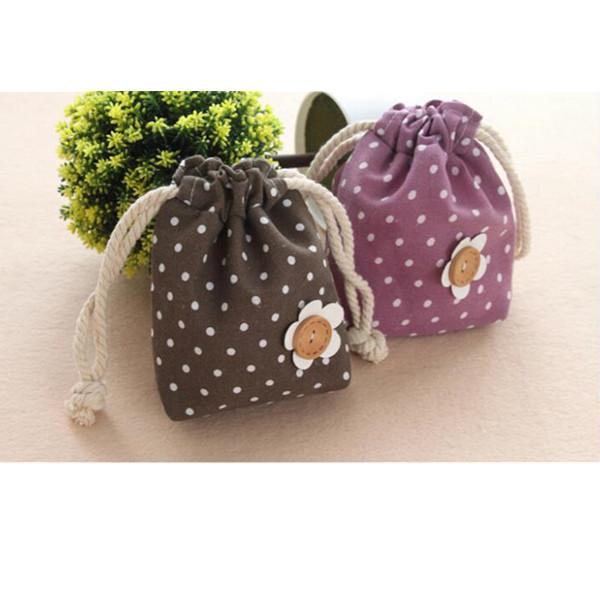 Hot selling lovely customized promotional calico drawstring bag small candy