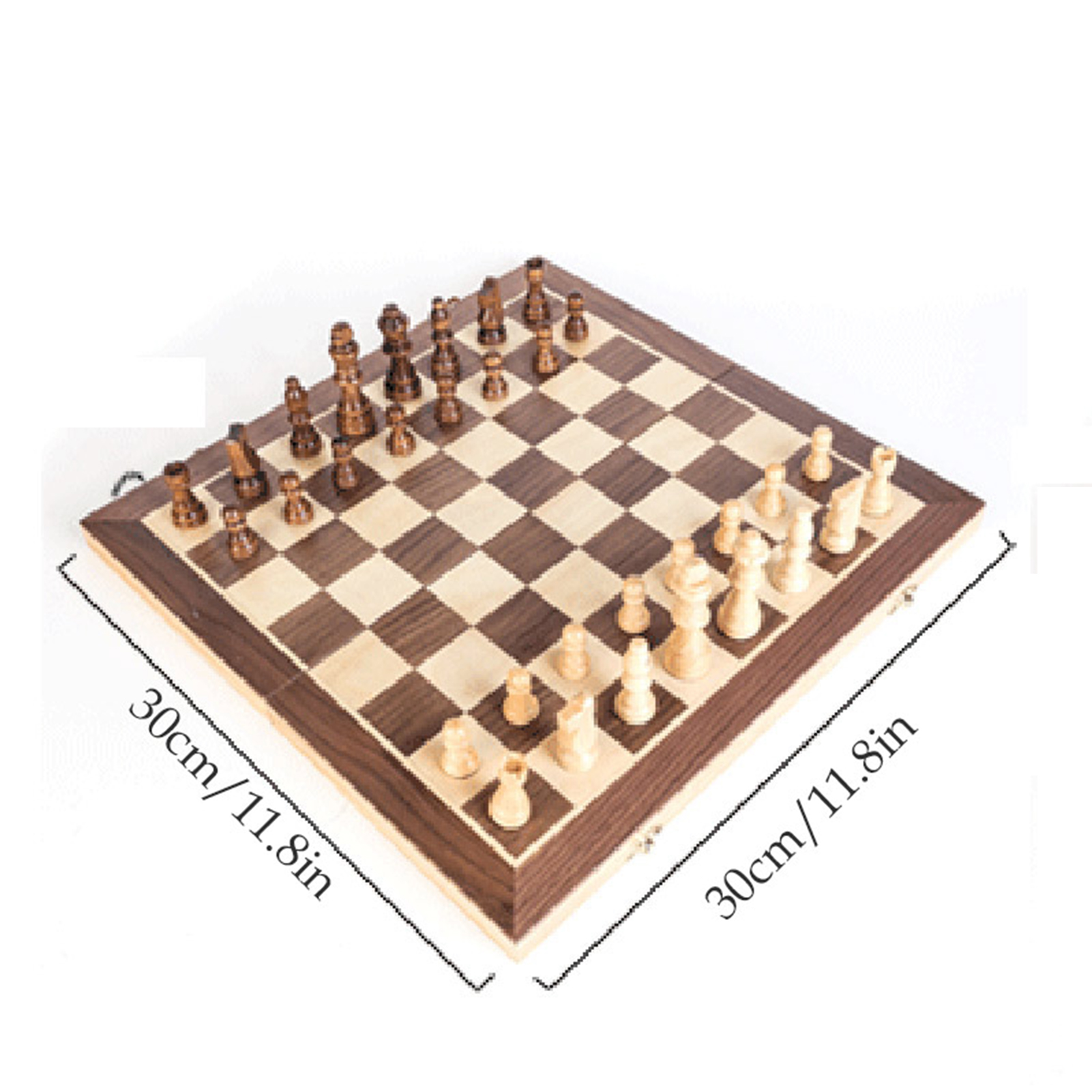 Checkers 1.97in Large Folding Chess Board Wooden Magnetic Chess Set