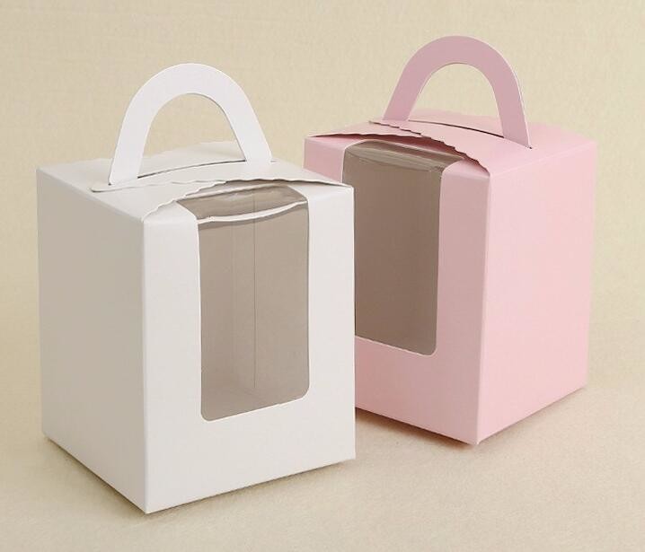 Wholesale custom Paper Cookies packing Cake Box with PVC window,Wholesale Plastic Square Birthday Wedding Packaging Clea