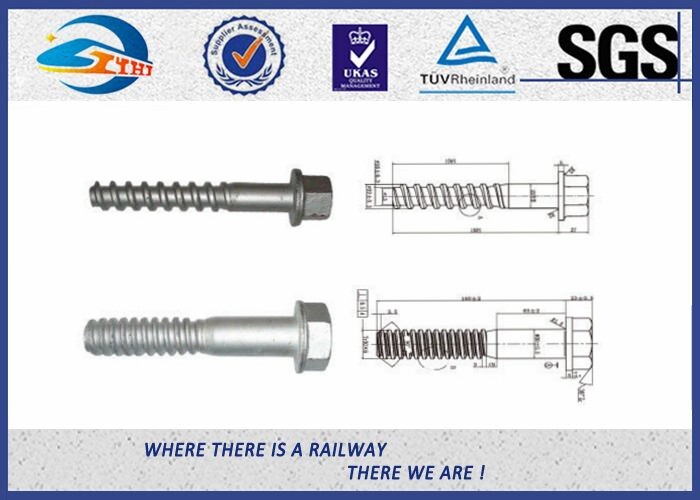Q235 35# 45# DHS 35 Railroad / Railway Sleeper Screws , Tensile strength ≥800Mpa