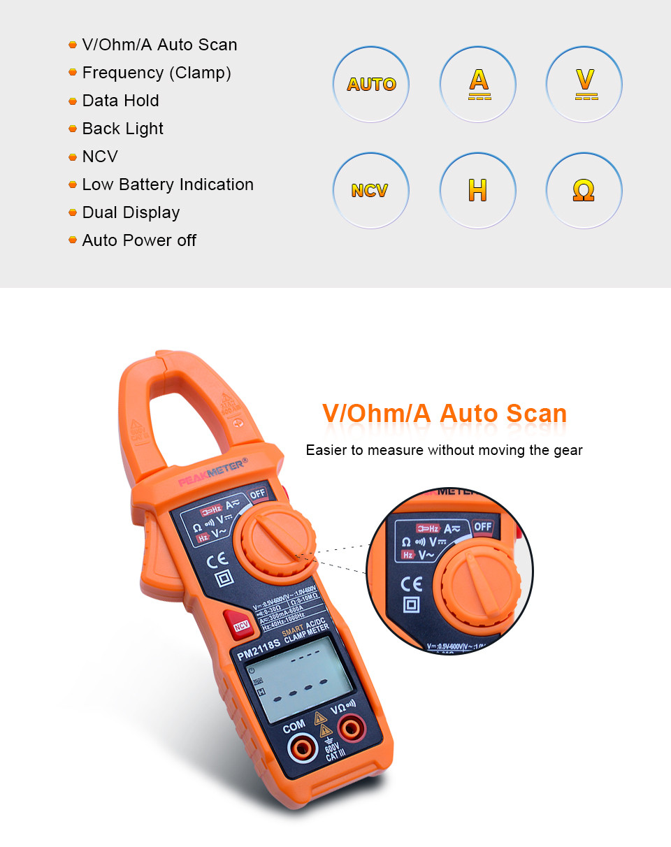 Digital Clamp Meter Frequency Resistance VFD Voltage Continuity Multimeter