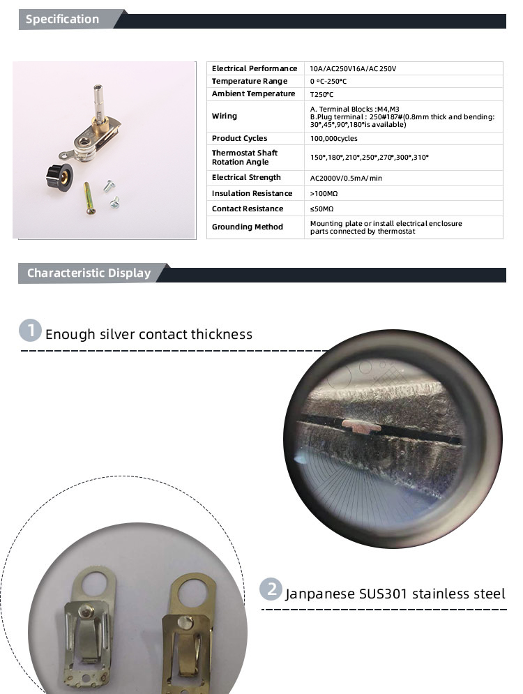 VDE Voltage Current 250V / 12A 120V Bimetal Adjustable Thermostat 96 Iron Thermostat