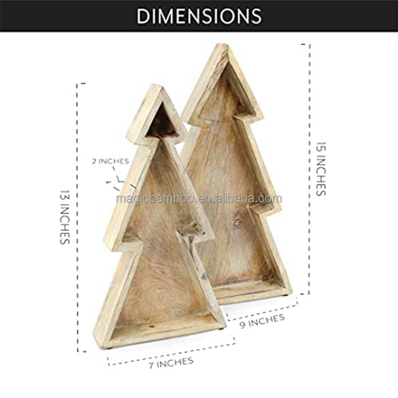 Sustainable Christmas Serving Trays Set Of 2 Bamboo Wooden Christmas Tree Plate Dish