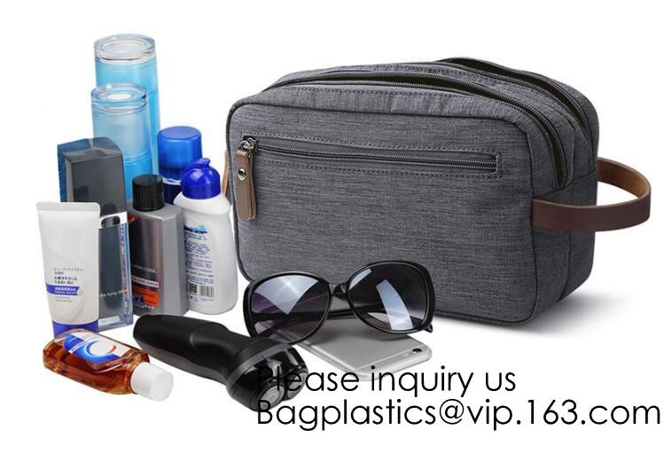 Wholesale Men Vintage Zipper Cosmetic Bag Leather Wash Cotton Canvas Makeup Bag Toiletry Bag, bagease, bagplastics