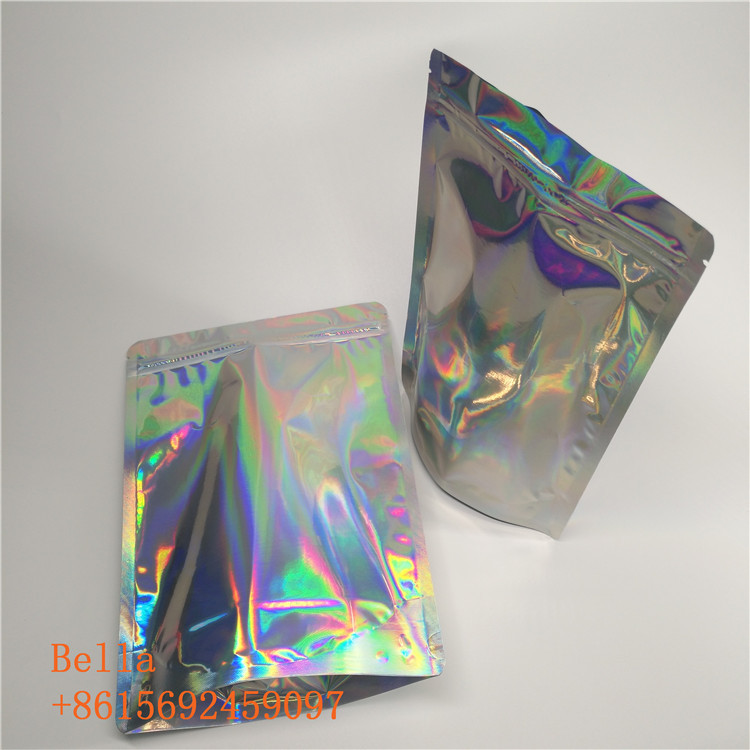 Holographic Packaging Stand Up Zipper Pouch Bags Customization Printed For Clothing