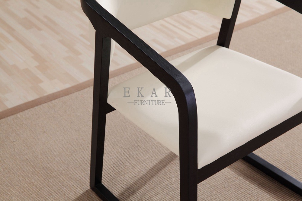 Modern Wood Frame White Leather Dining Chair