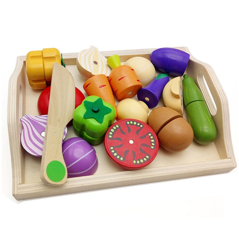 Education 9.25in Wooden Fruit And Veg Toys Magnetic Fruit Cutting