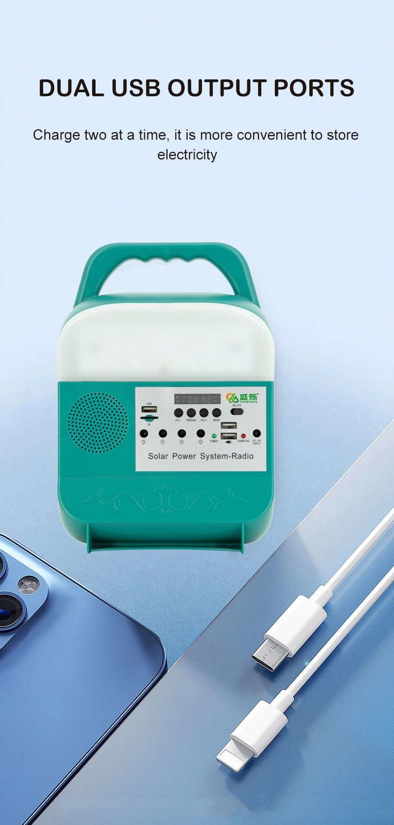 Rechargeable Portable Solar Power Generator Kit USB Charger With Torch Light