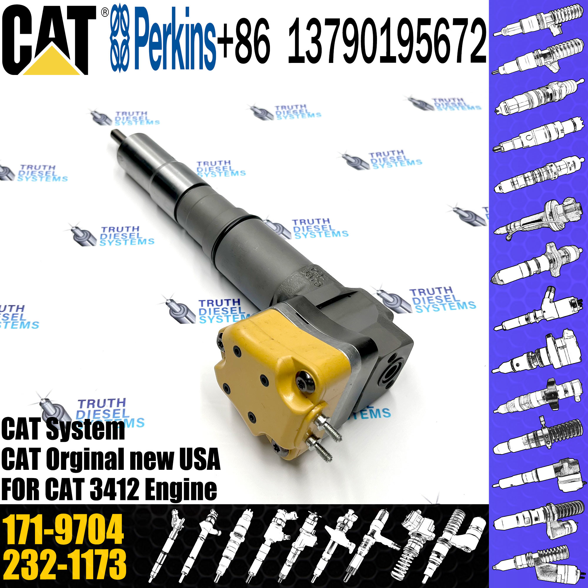 Fuel Injector 156-3895 169-7408 171-9704 155-1819 232-8756 111-7916 198-4752 20R-5392 For C-A-T Caterpillar 3412 engine