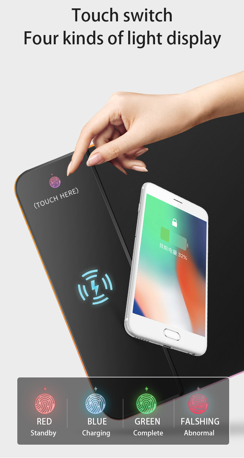 Rubber Base RGB Led Gaming Mouse Mat , Extended Mouse Pad With Wireless Charging