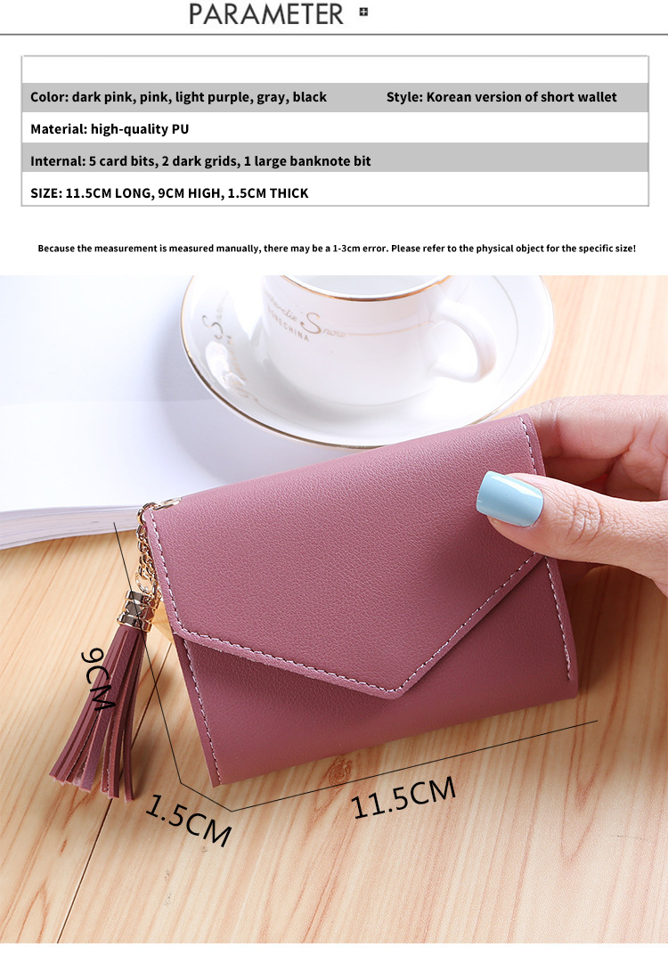 Japanese Korean Cute Little Fresh Tassels Mini Student Lady Short Wallet With Open Closure