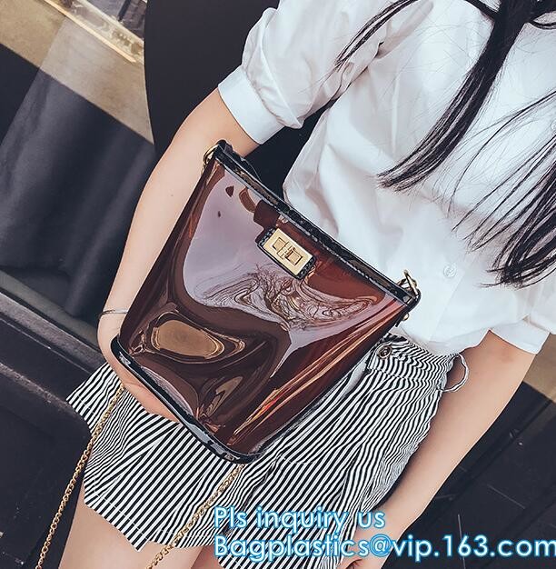 Gift bag clear shopping bag custom PVC plastic shopping bag, shiny pvc handle shopping hand bag clear tote bags ladies h