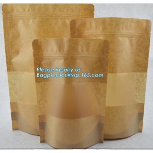 China Square Bottom Gusseted Resealable Kraft Paper Stand Up Pouch Rice Packaging Bag With Zipper And Window on sale