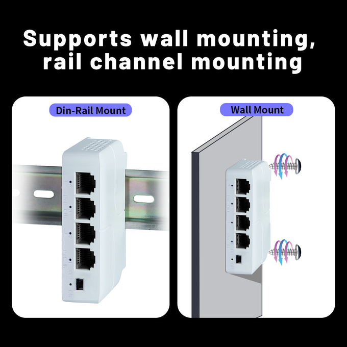 DIN Rail POE Repeater Extender 1In 4Out Hi Power 90W to 4port 30W DC48V IEEE802.3AF/AT/BT for extend distance CCTV IP Network