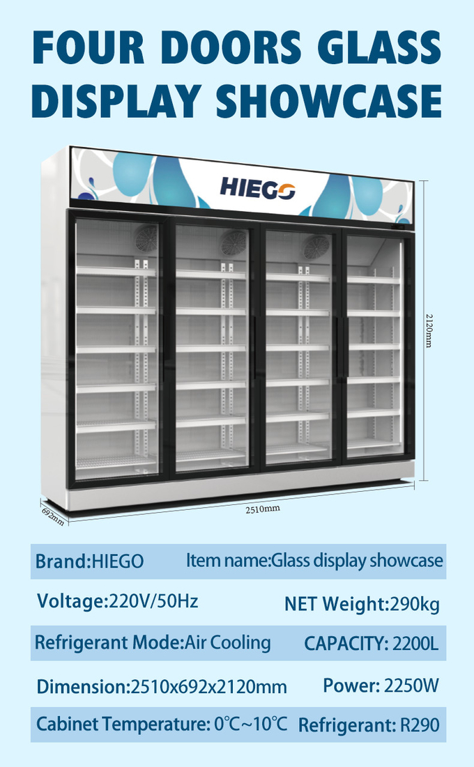 R290 Beverage Drink Cooler Supermarket Bar 3 Glass Door Beer Display Chiller