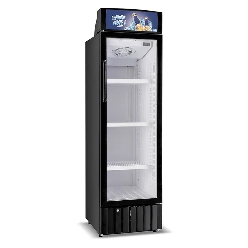 Portable Single Glass Door Beverage Upright Showcase Cooler Drinks Fridge 280L