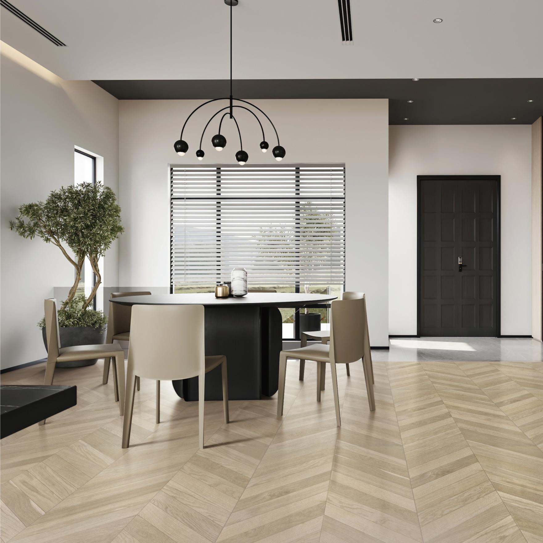 Matte Texture Solid Wood Fish Bone Pattern 60x1200 Tile for Classic Restaurant Floor