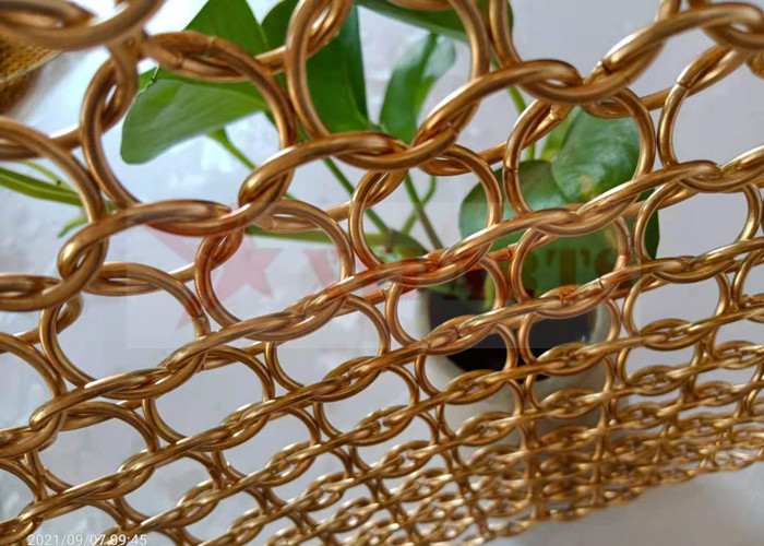 1.2mm Wire Golden Metal Ring Mesh Curtain For Interior Partition