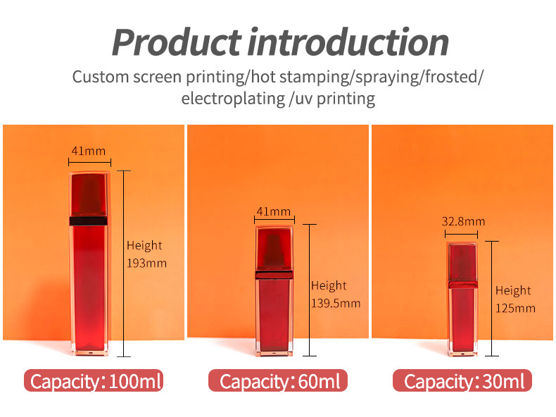 Customized Plastic Cosmetic Bottles Square Acrylic Cosmetic Packaging Bottle Red For Eye Cream