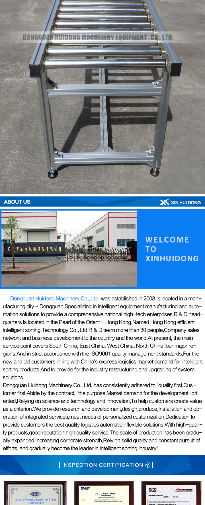 Straight Running Shipping Roller Conveyor System For Transportation