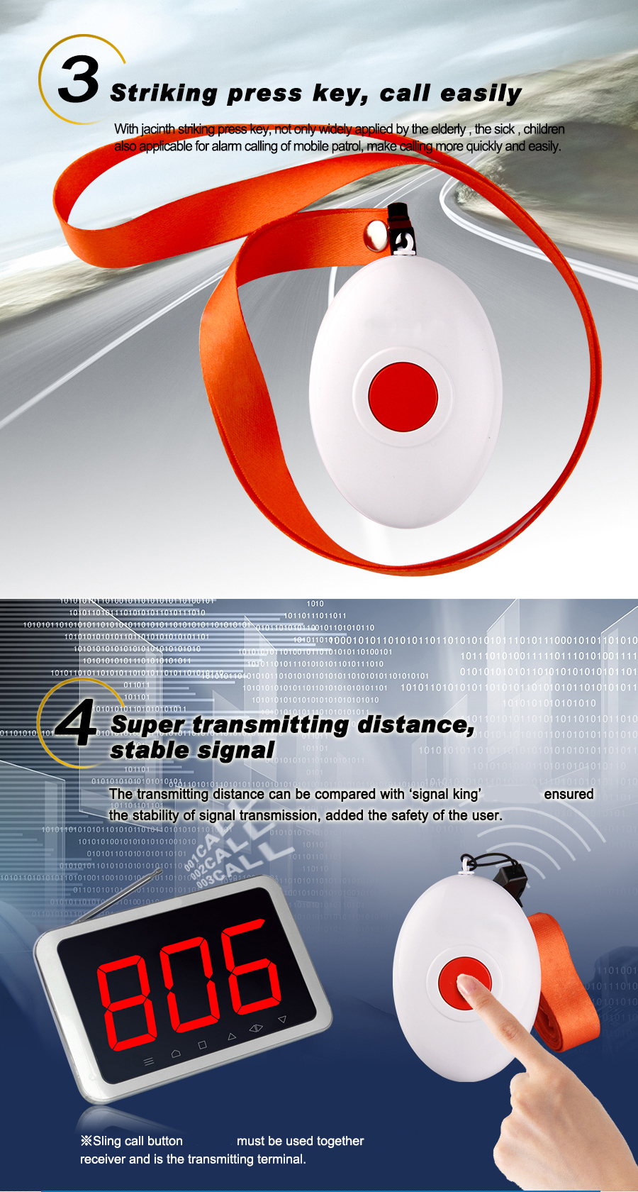 Hospital wireless patient alarm call nurse calling bell system