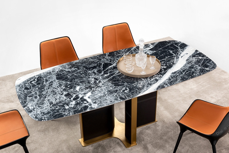 Modern Luxury Style Rectangular Italian Marble Top Modern Dining Table Set