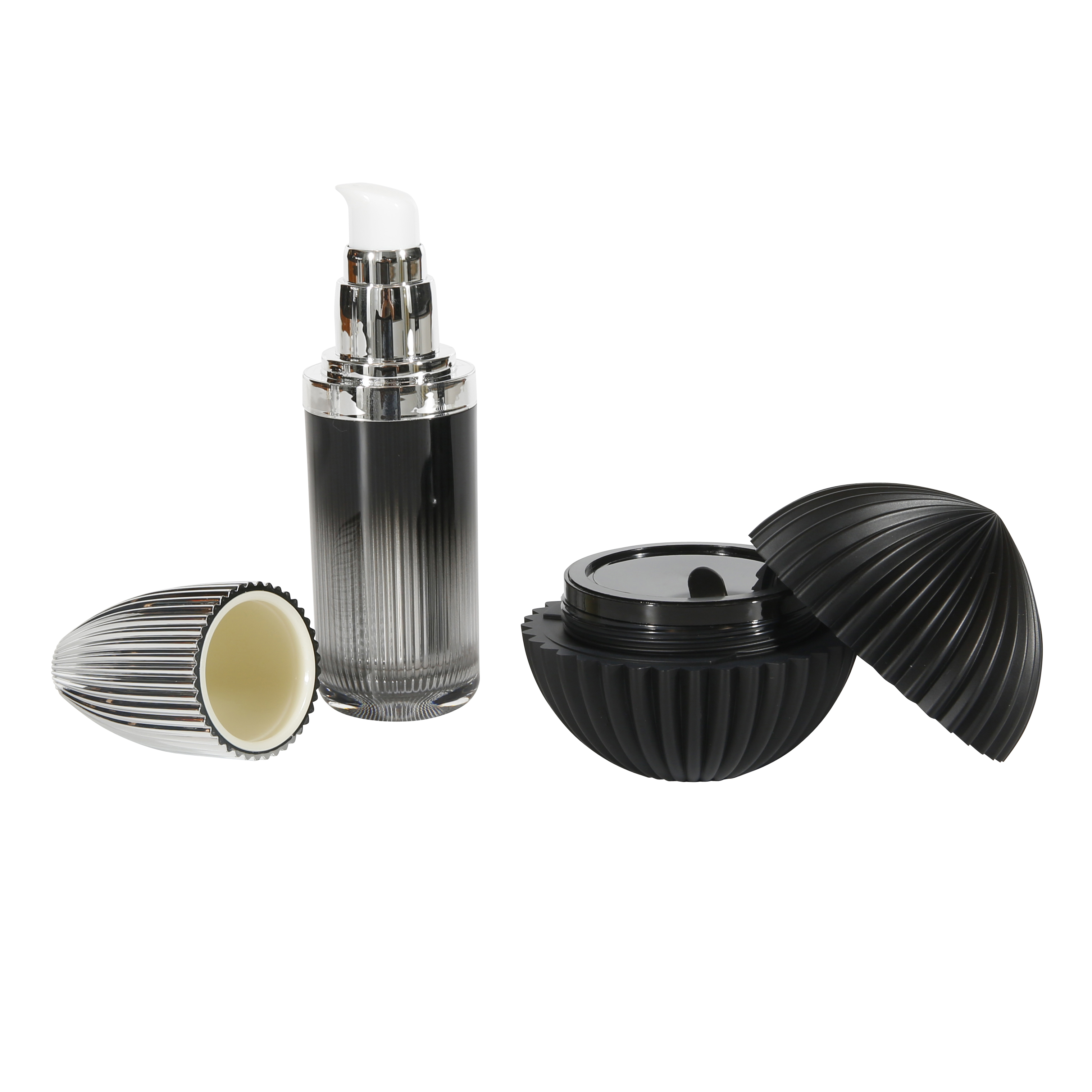 Pump Type With Aluminum Ring Black Gold Acrylic Cosmetic Cream Packaging Jar 30ml Spray Bottle Luxury Skincare Packaging