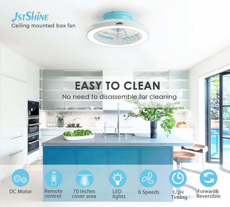 Large Air Flow 20 Inch Blue Finish LED Ceiling Fan for Bedroom Modern Design