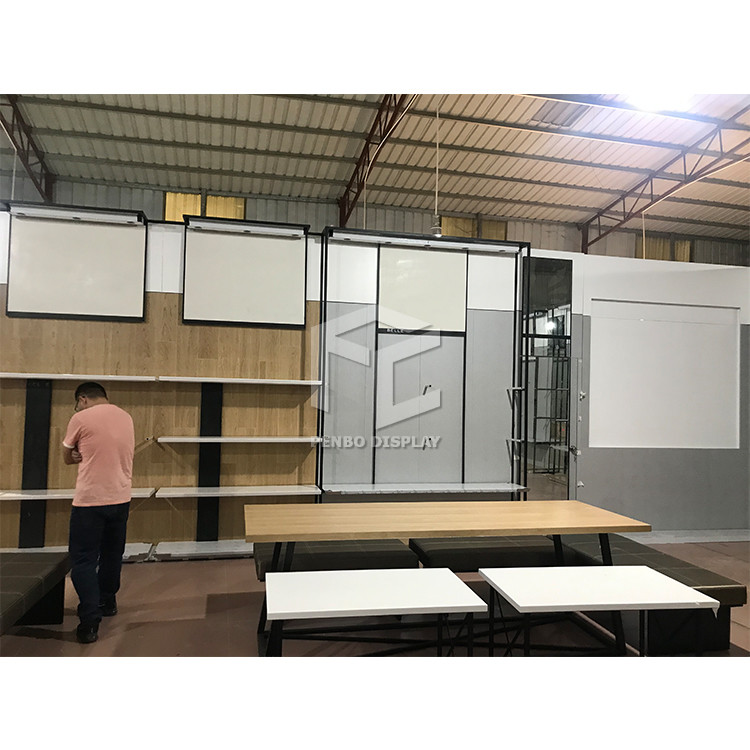Gold Color Clothes Display Store Furniture Plywood Stainless Steel Material